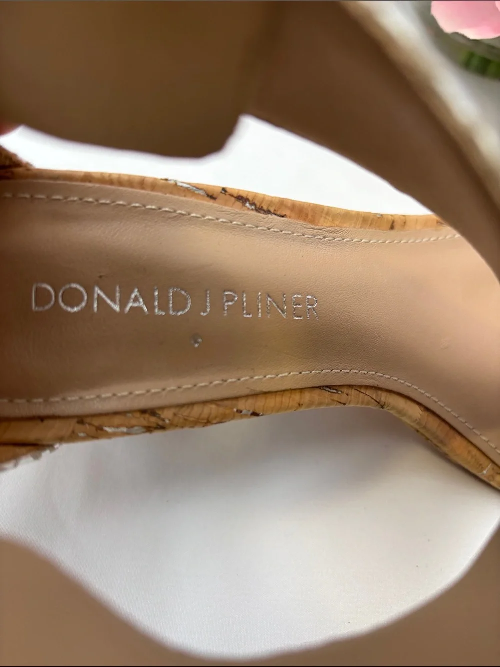 Donald J. Pliner “June”Women’s‎ 6 Silver Textured Cork Wedge Sandals #435